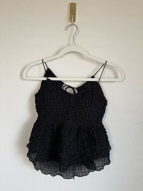 SeaRoomLynn Black Lace Babydoll Cami Top Textured Spaghetti Strap Romantic